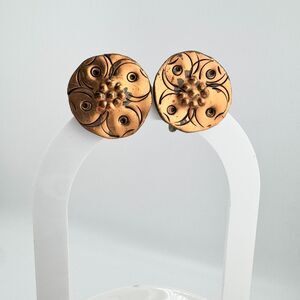 Vintage 1950s Copper Floral Screw Back Earrings Embossed Design Retro Jewelry